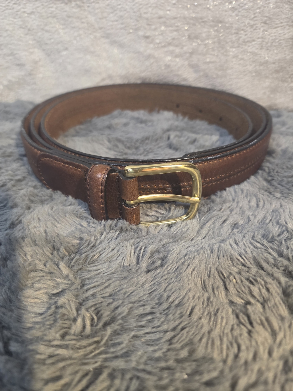 Men's Brown Leather Belt with Gold Buckle